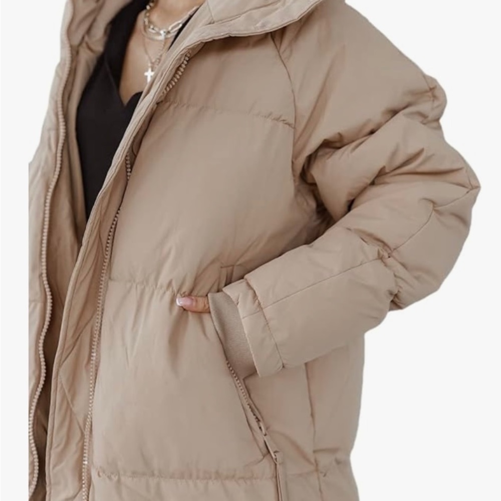 Shanfetl Women’s Camel Long Quilted Coat Hooded Maxi Length Long Sleeve XL - Picture 4 of 8